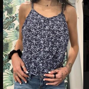 Vintage Old Navy Blue & White Floral Funky Patterned Tank with adjustable straps